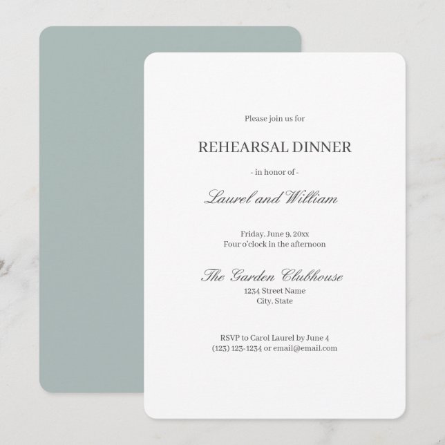 Invitation Élégant dîner de répétition Turquoise gris bleu In (Devant / Derrière)