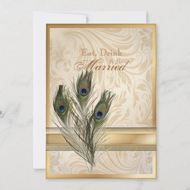 Invitation élégant dîner de répétition vintage damask paon (Devant)