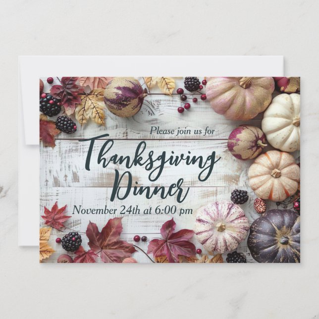 Invitation Élégant dîner de Thanksgiving Citrouille Invitatio (Devant)