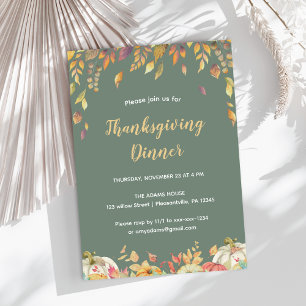 Invitation Élégant Dîner de Thanksgiving Sage Automne