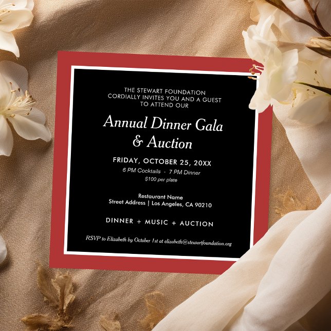 Invitation Élégant dîner d'entreprise rouge noir (Créateur téléchargé)