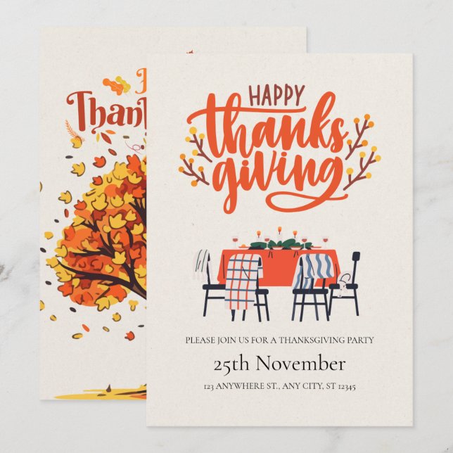 Invitation Élégant Dîner Moderne Table Thanksgiving (Devant / Derrière)
