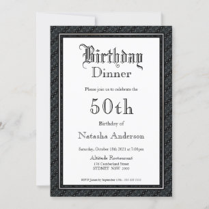 Invitation Élégant dîner noir et blanc 50e anniversaire