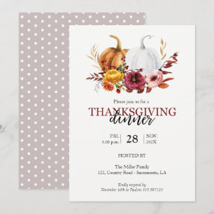 Invitation Élégant dîner Thanksgiving citrouille à fleurs