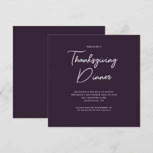 Invitation Élégant Dîner Thanksgiving Purple Script