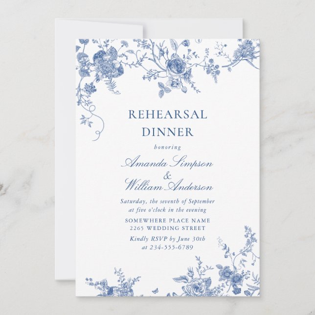 Invitation Élégant dîner victorien Floral de répétition (Devant)
