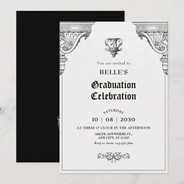 Invitation Élégant diplôme d'architecture Renaissance (Devant / Derrière)