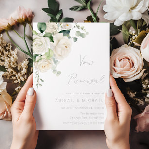 Invitation Elégant Divine Roses Blanches & Sage Vow Renouvell
