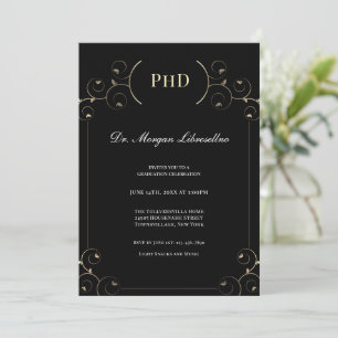 Invitation Élégant doctorat Gold Black Graduation Party