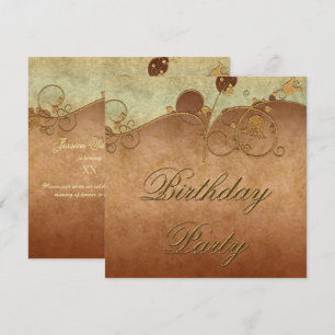 Invitation Elégant Doré et Décorations Florales Anniversaire