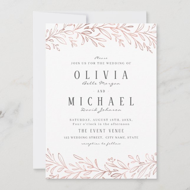 Invitation Élégant doré rose or botanique mariage floral (Devant)