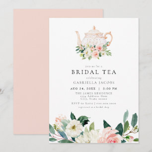 Invitation Elégant & Doux Blush Rose Floral Thé nuptial