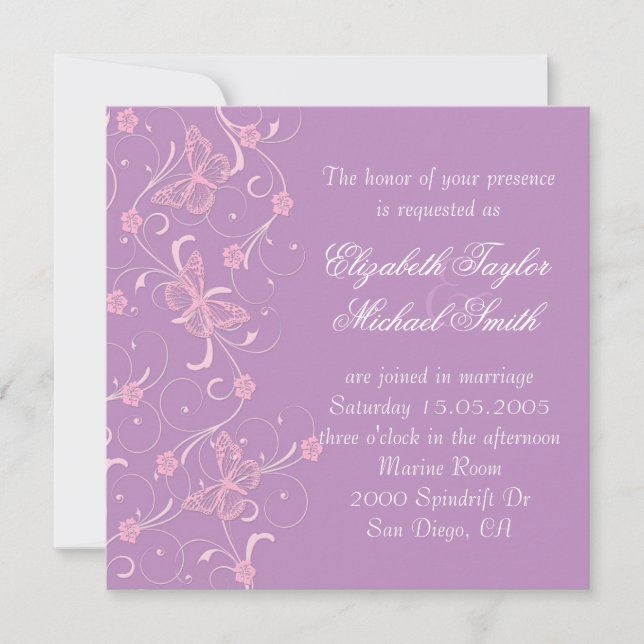 Invitation Elegant Dream Lavender Butterfly Wedding Invite (Devant)