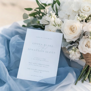 Invitation Elégant Dusty bleu & blanc minimaliste Mariage