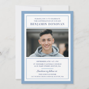 Invitation Elégant Dusty Blue avec confirmation photo