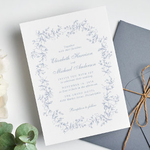 Invitation Elégant Dusty Blue Chinoiserie Mariage d'aquarelle