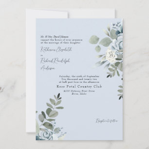 Invitation Élégant Dusty Blue Floral Bride Parents