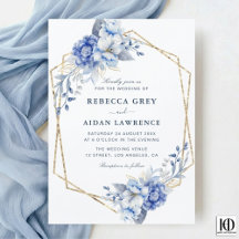 Elegant Dusty Blue Floral Gold Geometric Wedding