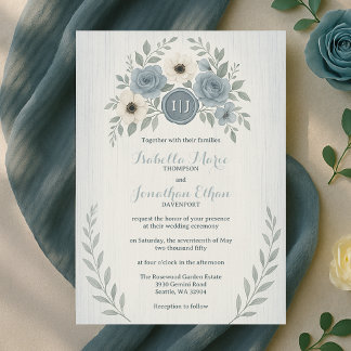 Invitation Elegant Dusty Blue Floral Wax Seal Wedding