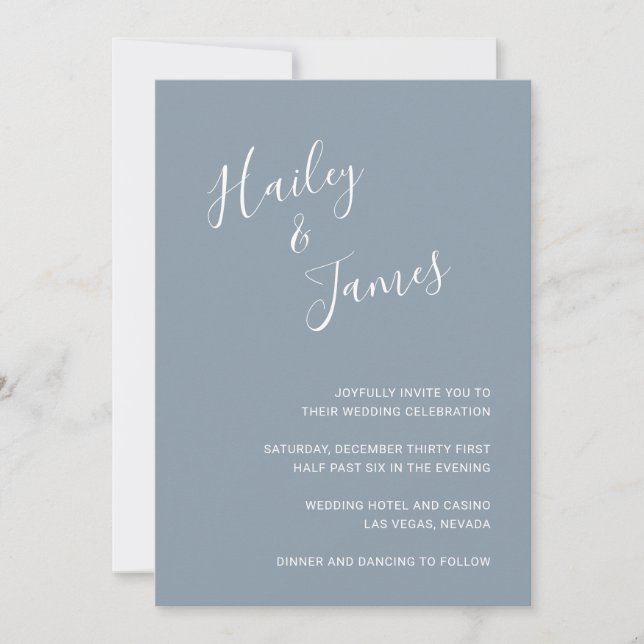 Invitation Elégant Dusty Blue Mariage moderne (Devant)