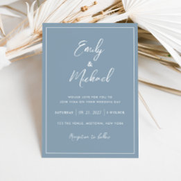 Invitation Élégant Dusty Blue Minimal Mariage de calligraphie
