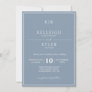 Invitation Elégant Dusty Blue Monogram Mariage photo