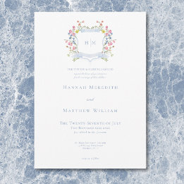 Invitation Elégant Dusty Blue Pastel Fleur sauvage Mariage Cr