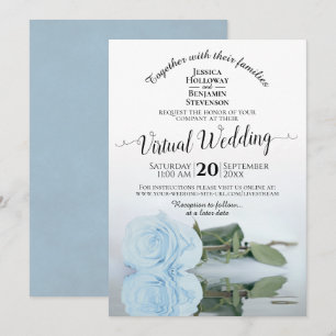 Invitation Elégant Dusty Blue Romantic Rose virtuel Mariage