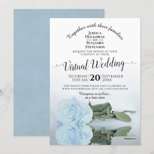 Invitation Elégant Dusty Blue Romantic Rose virtuel Mariage