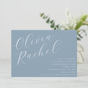 Invitation Élégant Dusty Blue Script Name Bat mitzvah minimal