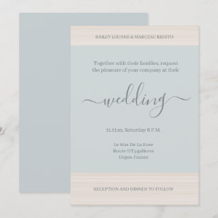 Invitation Elégant Dusty Blue WoodGrains Stripes Mariage chic