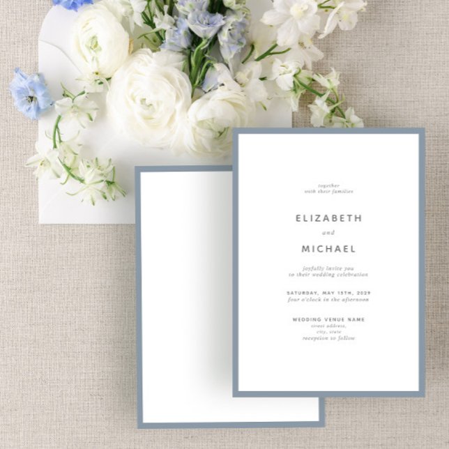 Invitation Elégant Dusty Mariage de typographie bleu et blanc (Créateur téléchargé)