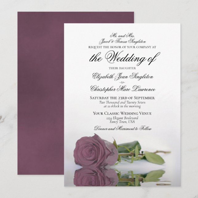 Invitation Élégant Dusty Mauve Rose Rose Mariage officiel (Devant / Derrière)