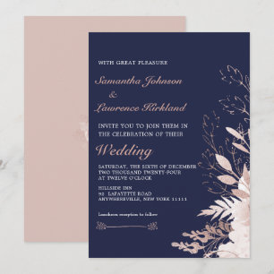 Invitation Elégant Dusty Rose blanc Floral Marine Mariage ble