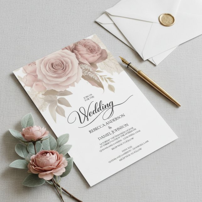 Invitation Elegant Dusty Rose Floral Wedding with Greenery (Créateur téléchargé)