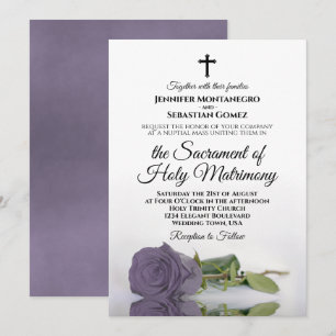 Invitation Élégant Dusty violet Rose moderne catholique Maria
