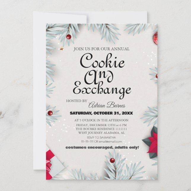 Invitation Élégant échange de biscuits à thème graphique Noël (Devant)