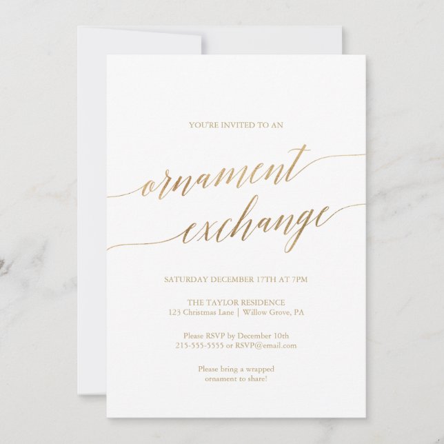 Invitation Élégant échange d'ornement de calligraphie or (Devant)