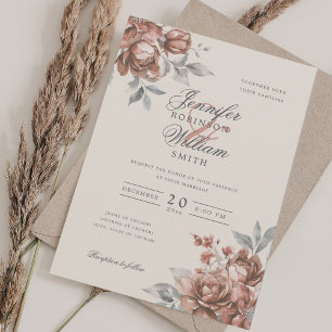 Invitation Élégant écriture mariage Rose Gold Floral rustique