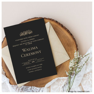 Invitation Élégant écriture noire cérémonie de walima musulma