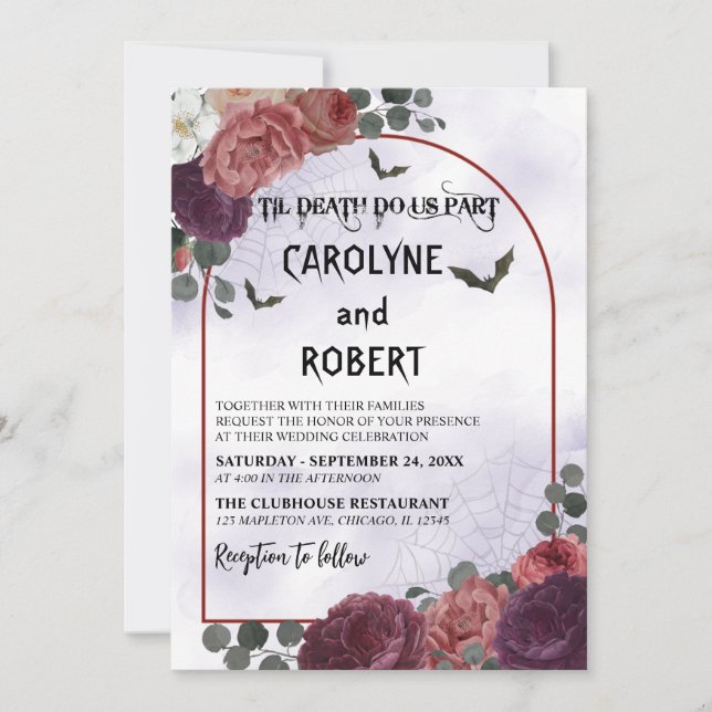 Invitation Élégant Éffrayant Floral Gothique Halloween Mariag (Devant)