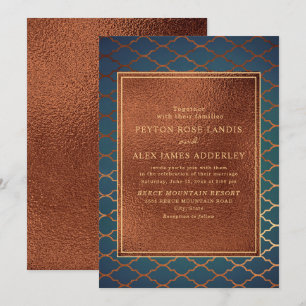 Invitation Elégant élégant Cuivre Turquoise Gold Wedding Invi