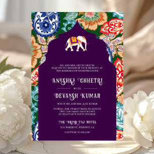Invitation Élégant éléphant d'art folklorique indien aubergin