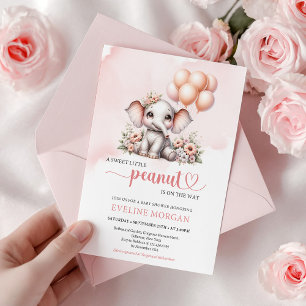 Invitation Élégant éléphant minimaliste fleurs fille rose