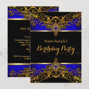 Invitation Elégant Elite Royal Blue Gold Black Anniversaire
