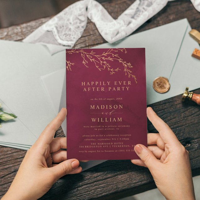 Invitation Élégant Elopement Botanique Rouge & Or Crimson (Créateur téléchargé)