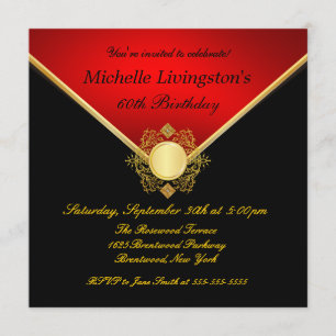 Invitation Élégant Emblème de Filigree rouge noir or