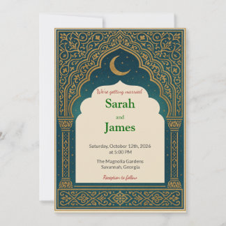Invitation Elegant Emerald & Gold Ornate Arch Wedding Invitat