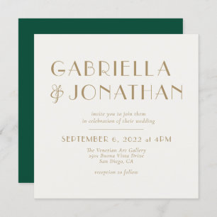 Invitation Élégant Emerald Green Cream Mariage or