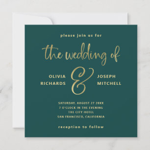Invitation Élégant Emerald Green et Mariage Faux Gold